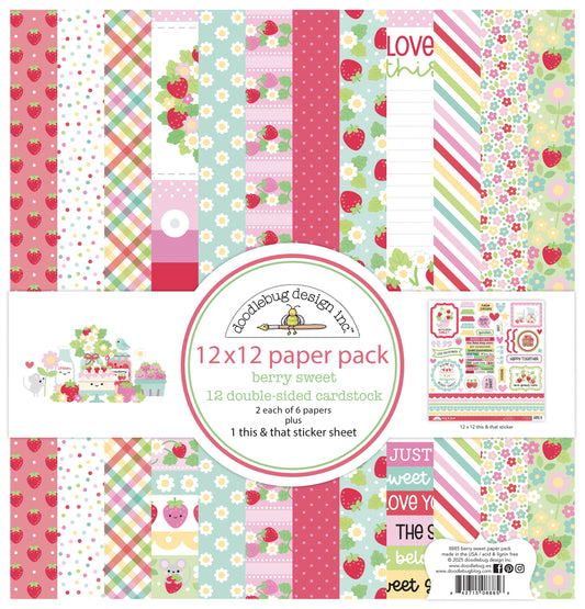 Doodlebug Double-Sided Paper Pack 12"X12" 12/Pkg-Berry Sweet