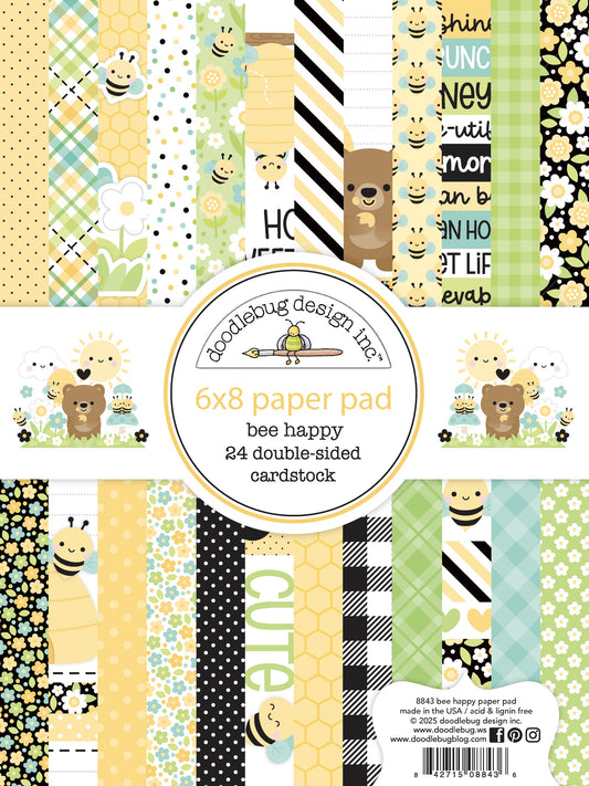 Doodlebug Double-Sided Paper Pad 6"X8"-Bee Happy