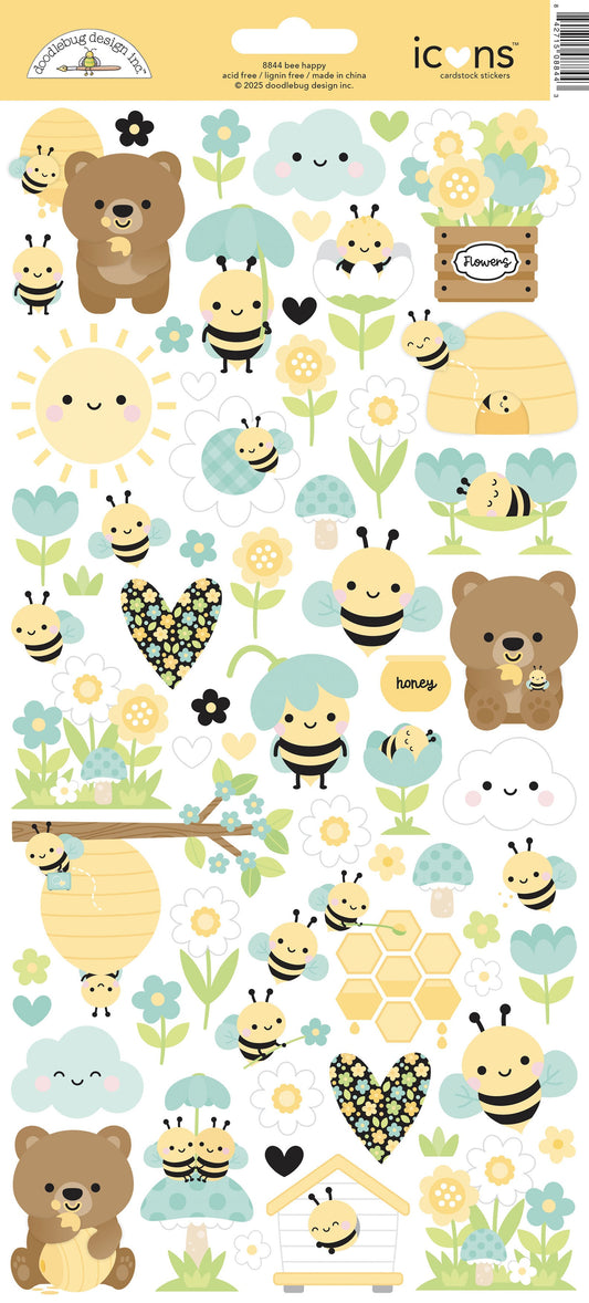 Doodlebug Cardstock Stickers-Icons, Bee Happy