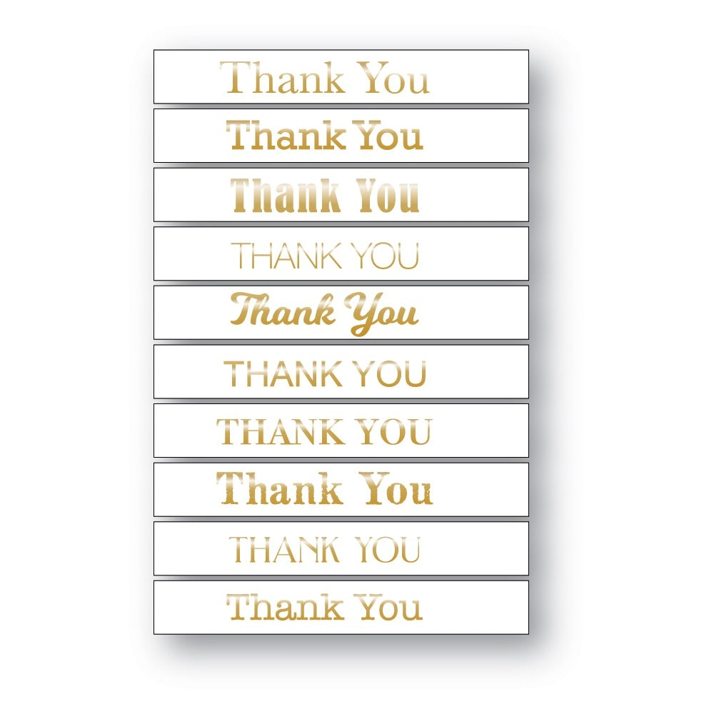 Memory Box Gold Foiled Greeting Tabs 40/Pkg-Thank you, White