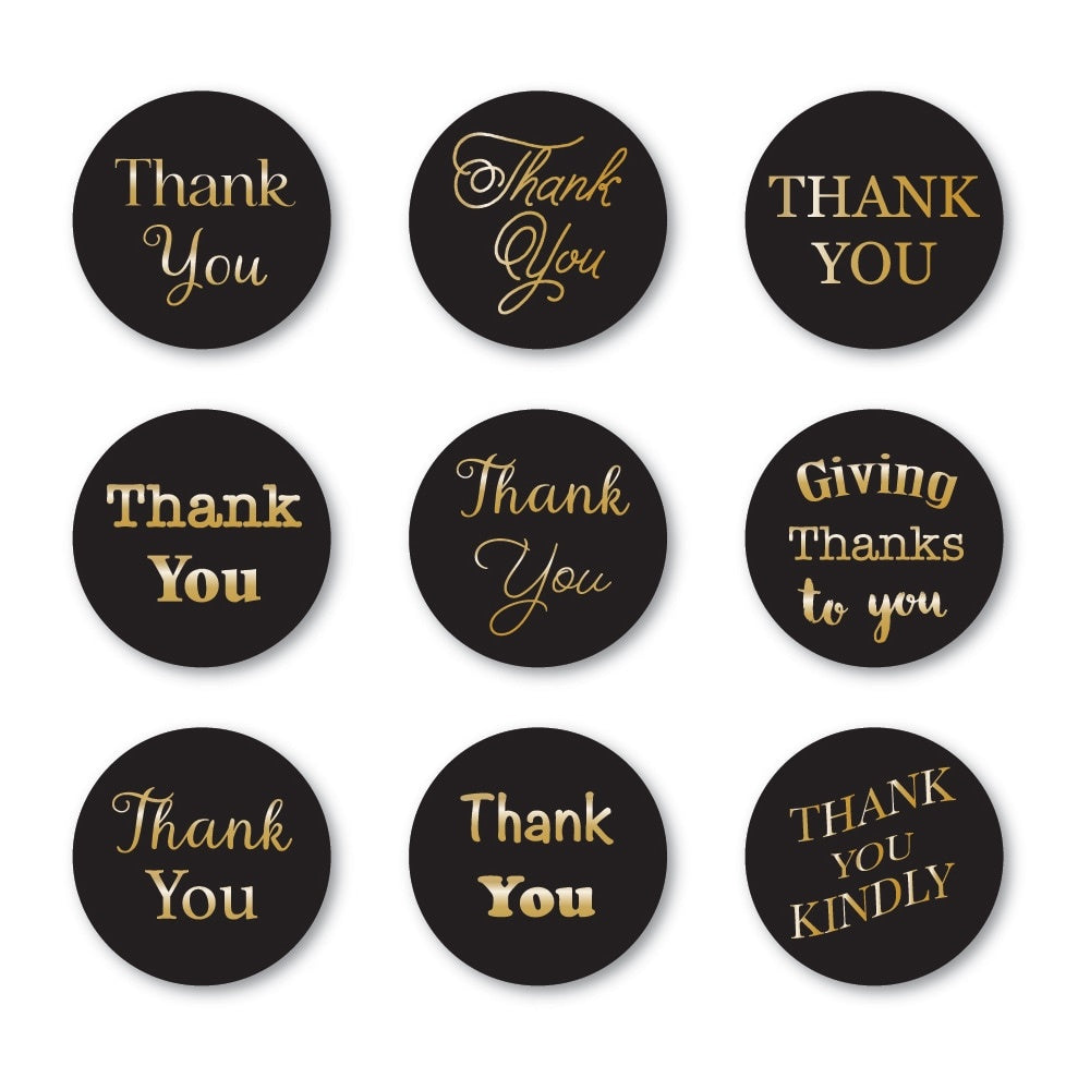 Memory Box Gold Foiled Greeting Tabs 36/Pkg-Thank You, Black Circle