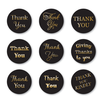Memory Box Gold Foiled Greeting Tabs 36/Pkg-Thank You, Black Circle