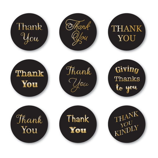Memory Box Gold Foiled Greeting Tabs 36/Pkg-Thank You, Black Circle