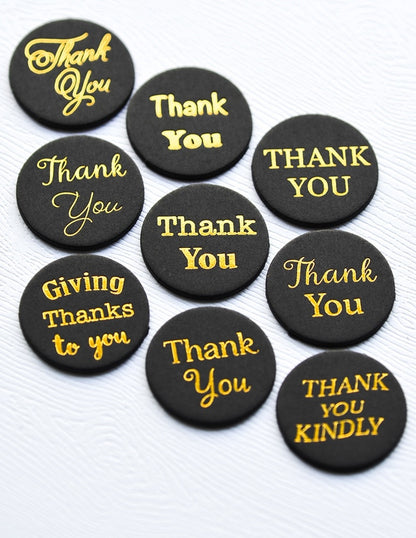 Memory Box Gold Foiled Greeting Tabs 36/Pkg-Thank You, Black Circle
