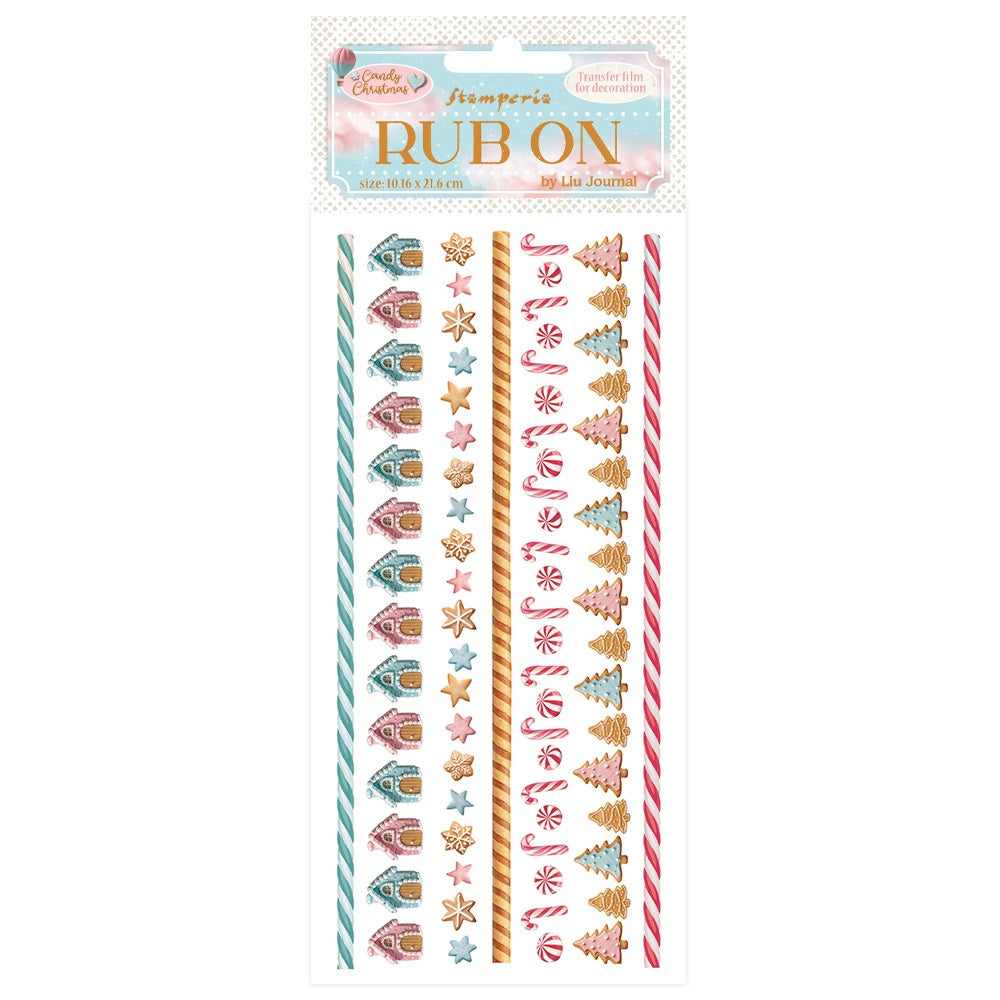 Stamperia Rub-On 4"X8.5"-Candy Christmas Stripes