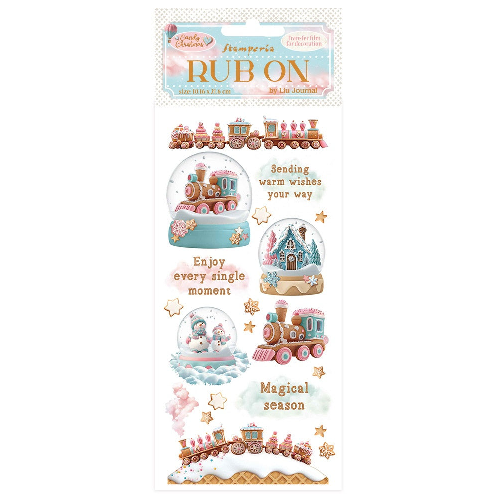 Stamperia Rub-On 4"X8.5"-Candy Christmas Snowglobes