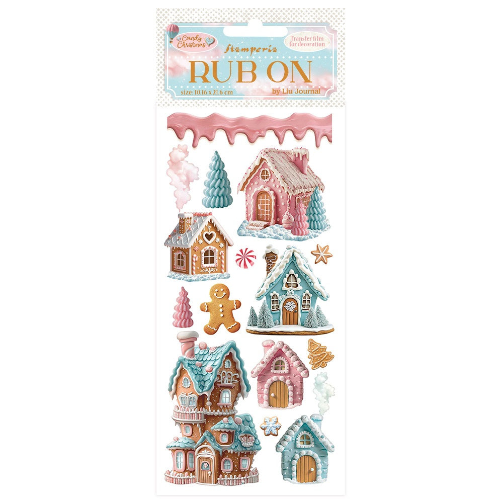 Stamperia Rub-On 4"X8.5"-Candy Christmas Marzipan Houses