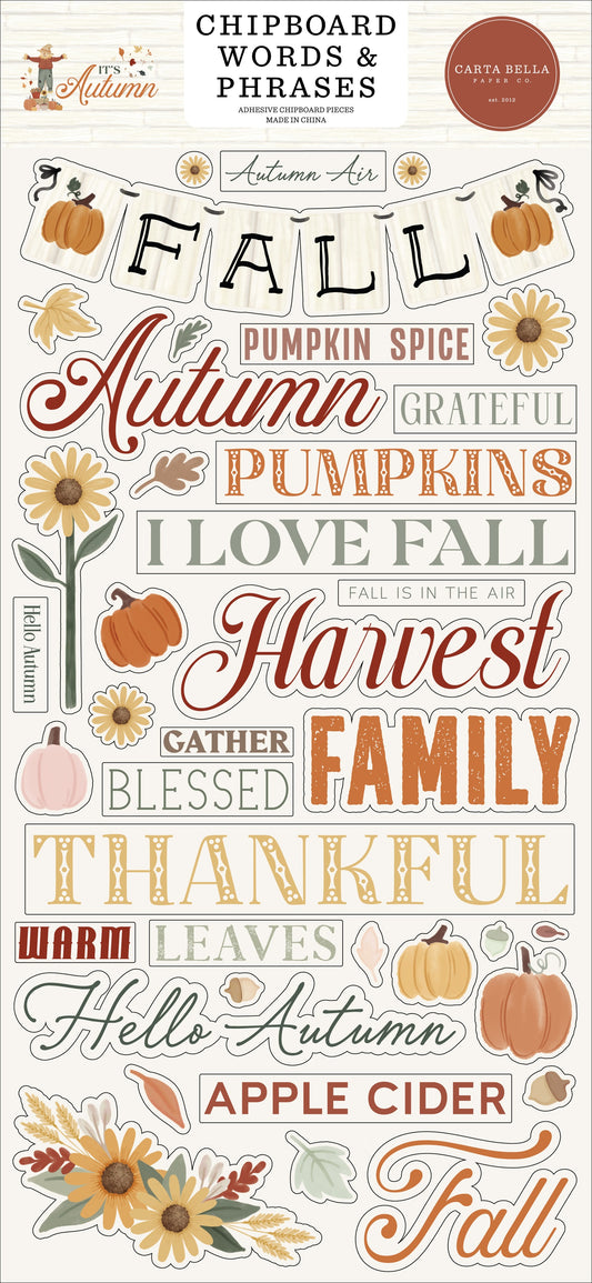 Carta Bella Chipboard 6"X13"-Words & Phrases, It's Autumn
