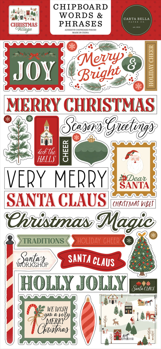 Carta Bella Chipboard 6"X13"-Words & Phrases, Christmas Village