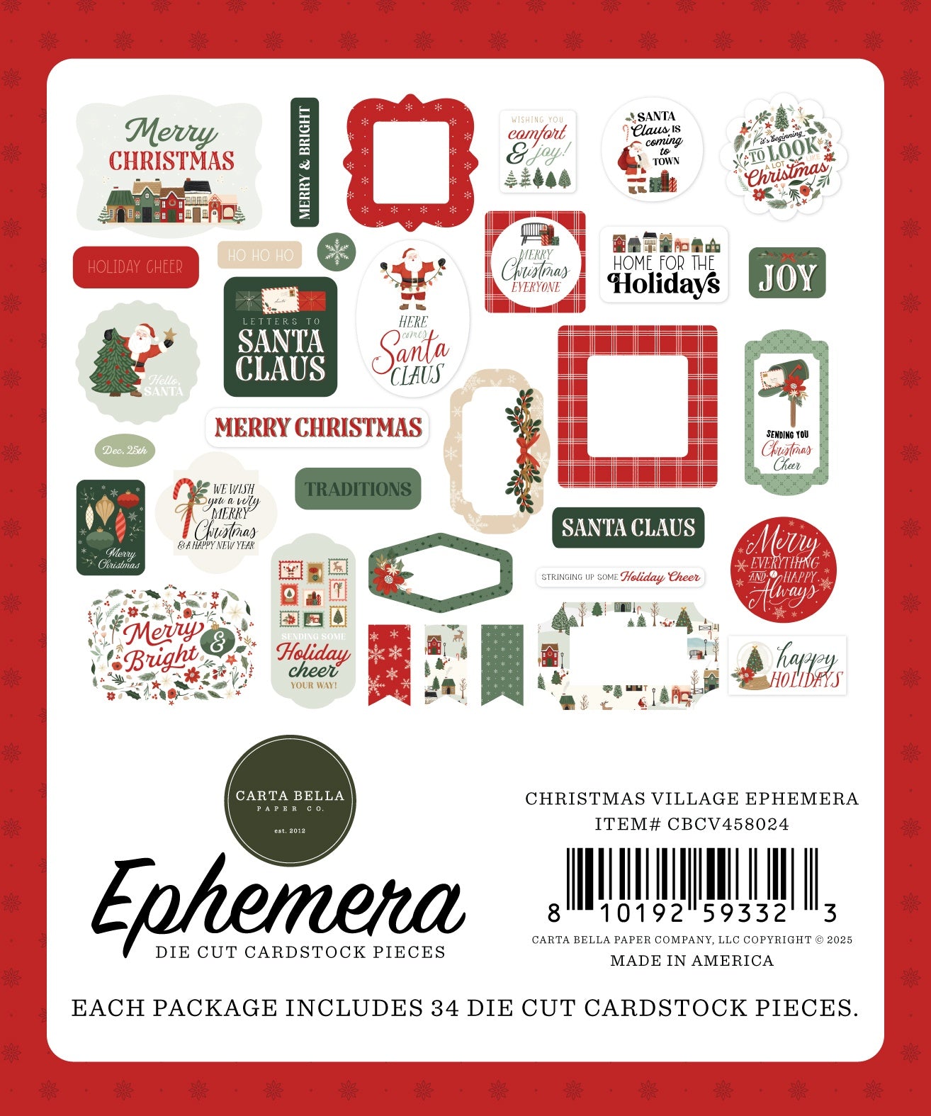 Carta Bella Cardstock Ephemera-Icons, Christmas Village