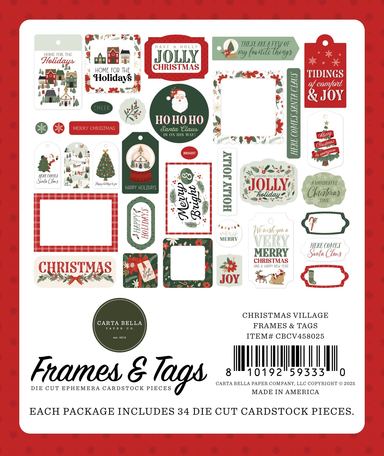 Carta Bella Cardstock Ephemera-Frames & Tags, Christmas Village