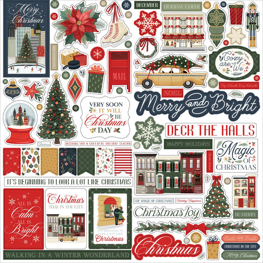 Christmas In The City Cardstock Stickers 12"X12"-Element