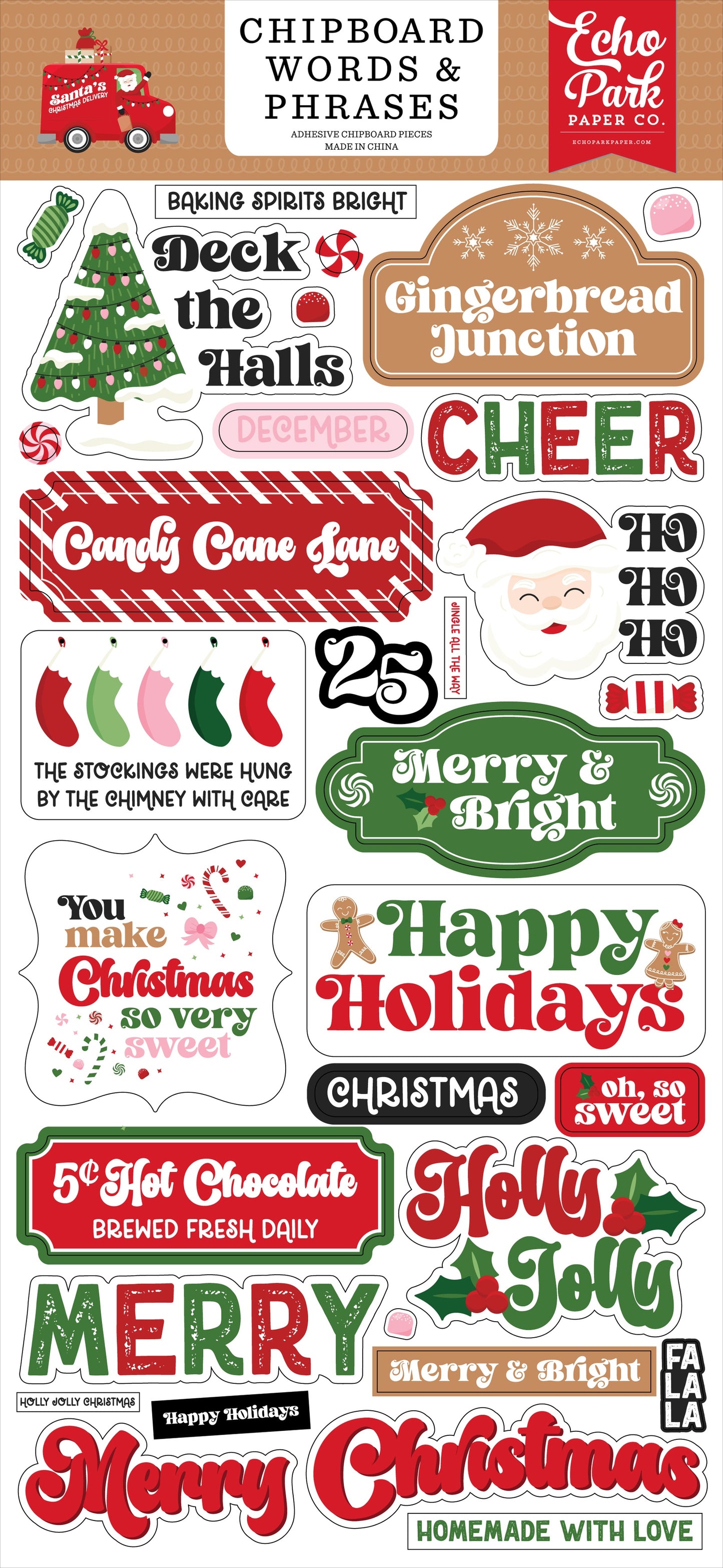 Echo Park Chipboard 6"X13"-Word & Phrase, Santas Christmas Delivery