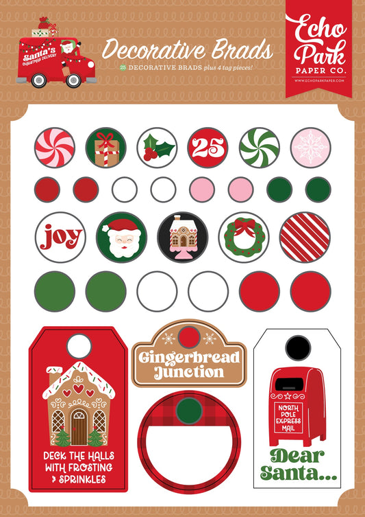 Echo Park Decorative Brads-Santa's Christmas Delivery
