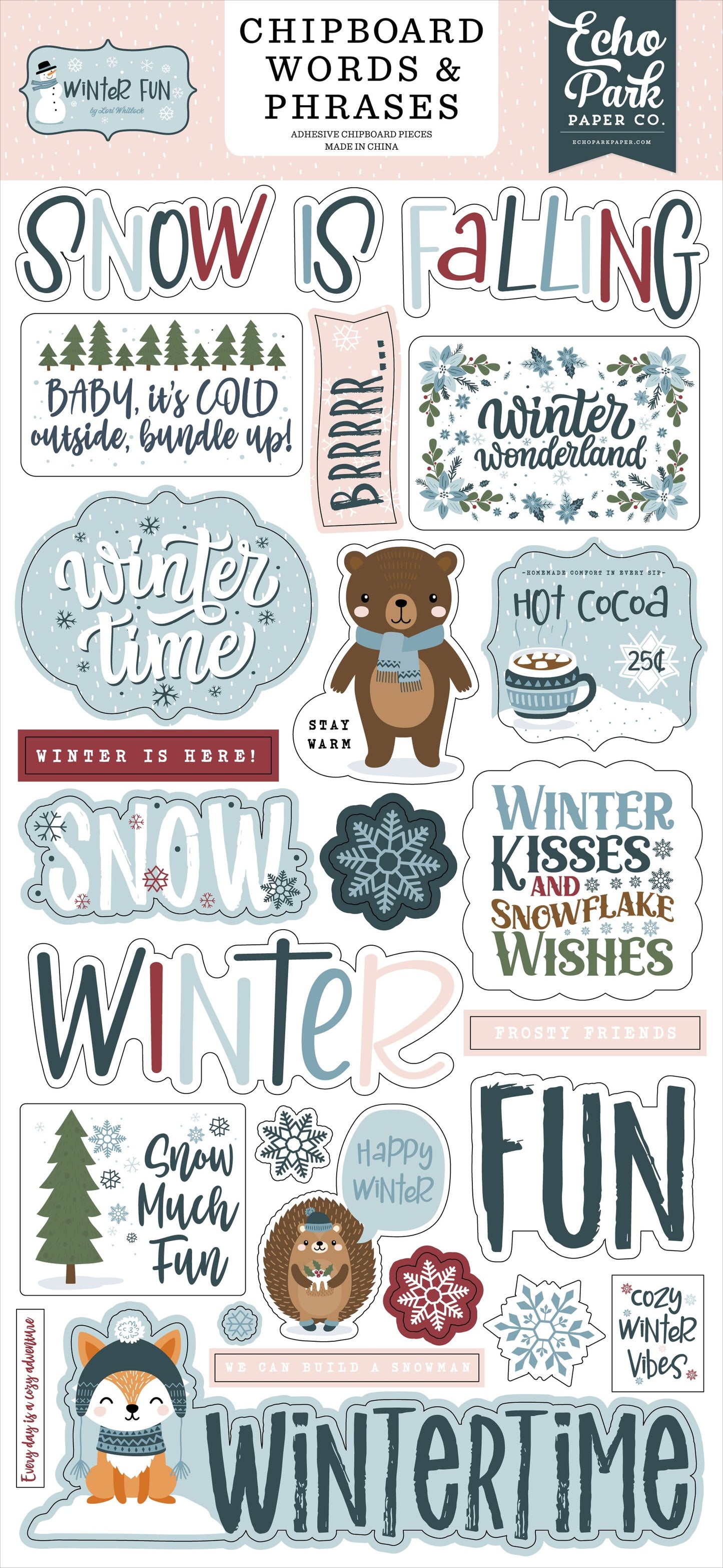 Echo Park Chipboard 6"X13"-Word & Phrases, Winter Fun