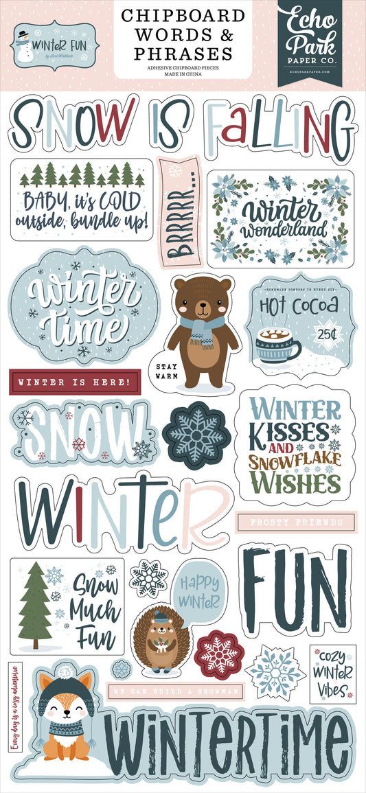 Echo Park Chipboard 6"X13"-Word & Phrases, Winter Fun