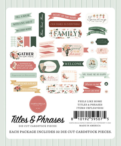 Carta Bella Cardstock Ephemera-Titles & Phrases, Feels Like Home