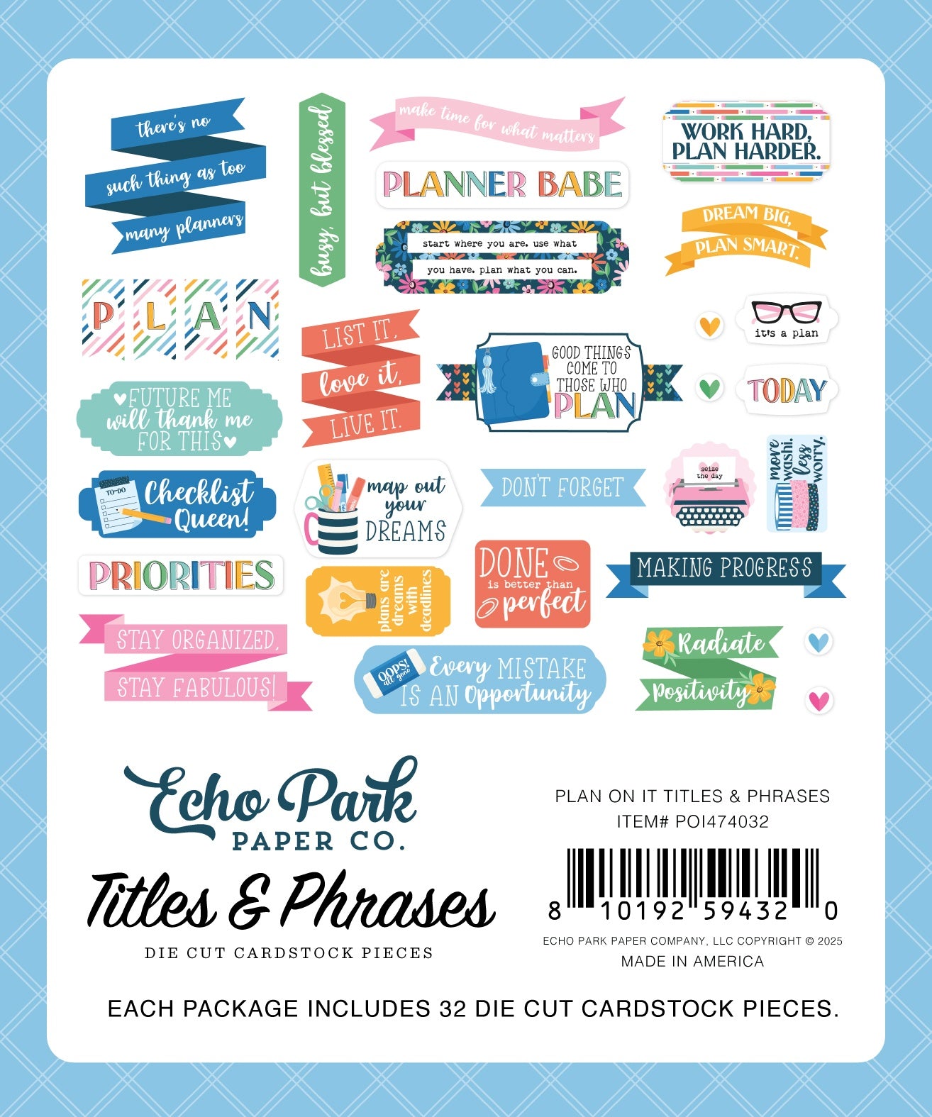 Echo Park Ephemera-Titles & Phrases, Plan On It