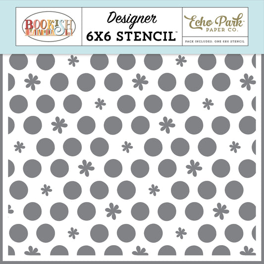 Bookish Stencil 6"X6"-Dots And Flowers