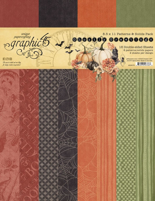 Graphic 45 Patterns & Solids Collection Pack 8.5"X11"-Ghostly Greetings