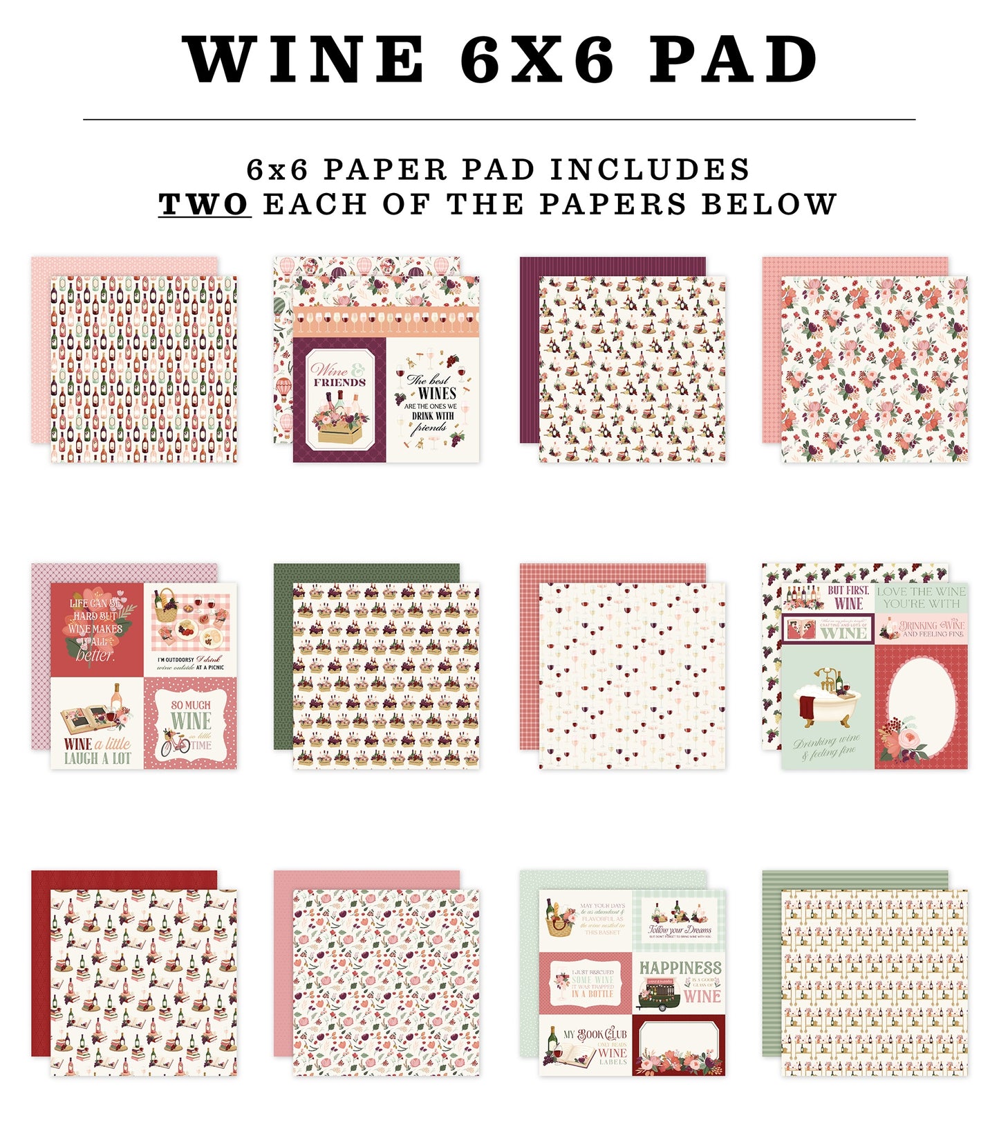Carta Bella Double-Sided Paper Pad 6"X6"-Wine