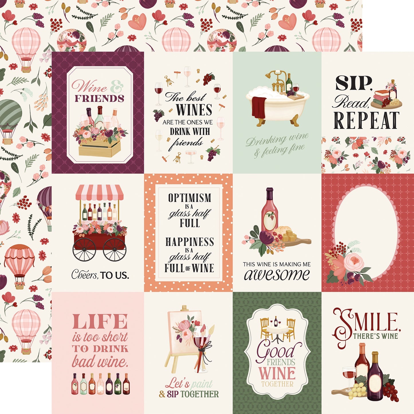 Carta Bella Wine Double-Sided Cardstock 12"X12"-Select Style