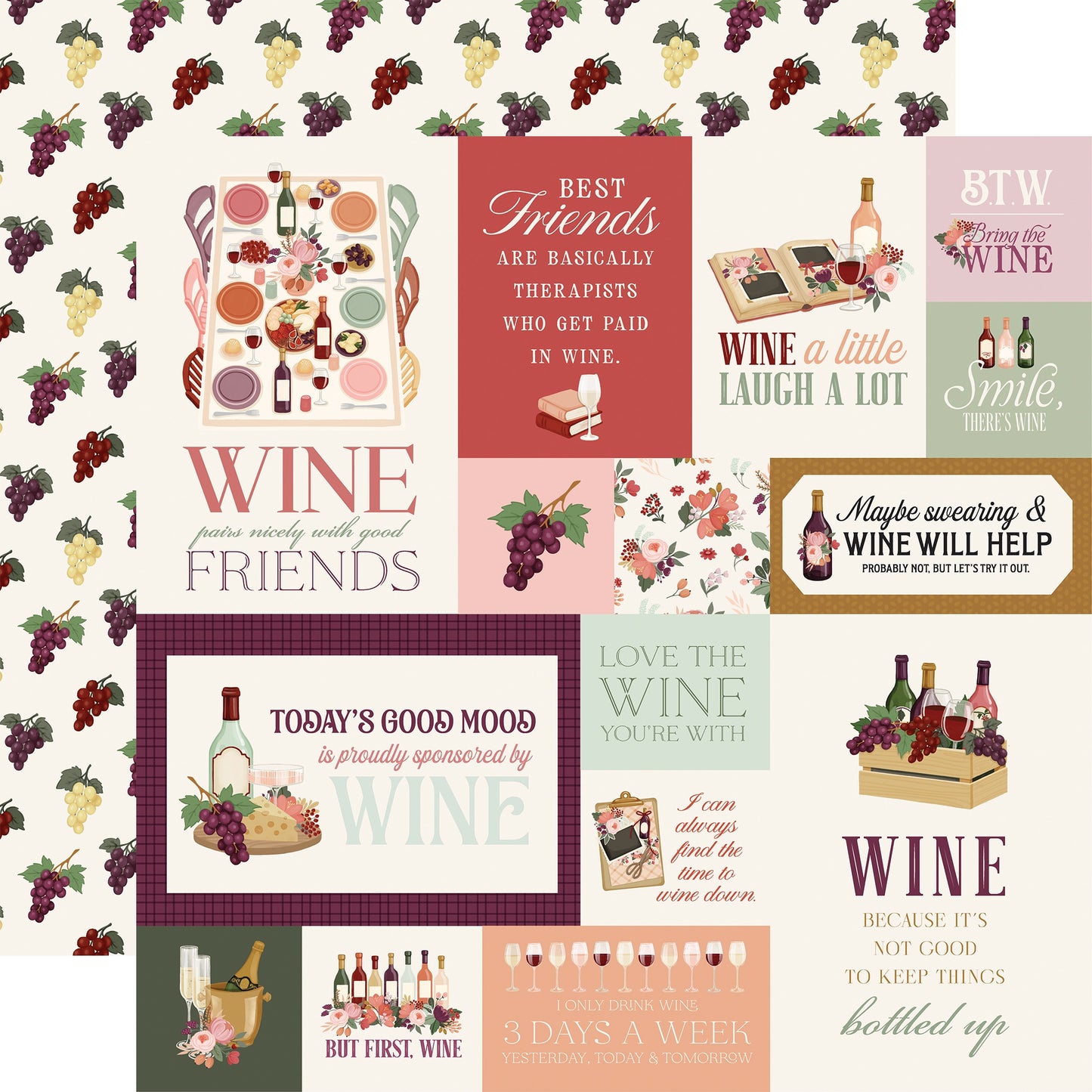 Carta Bella Wine Double-Sided Cardstock 12"X12"-Select Style