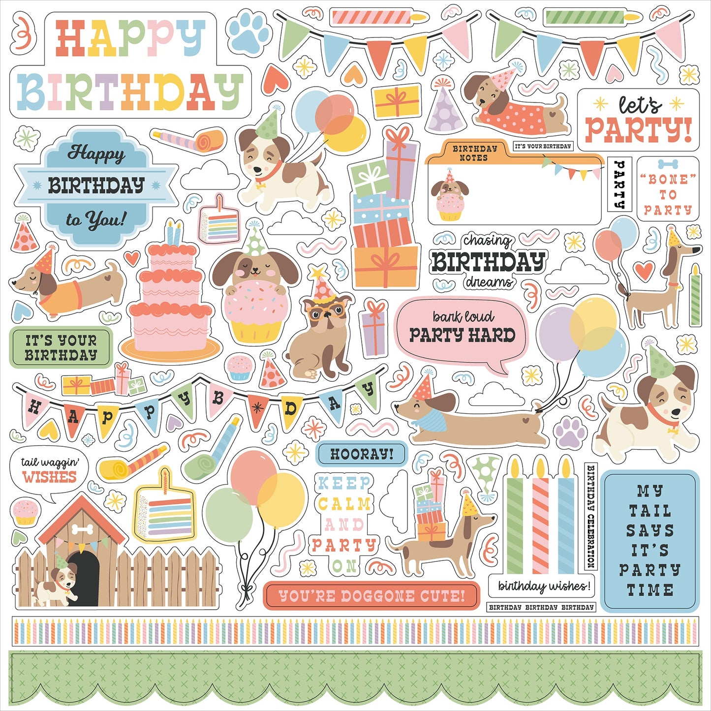Echo Park Cardstock Elements Stickers 12"X12"-Party Animal