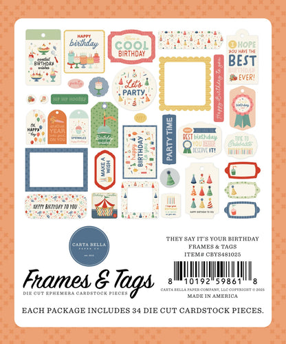 Carta Bella Frames & Tags Ephemera-They Say It's Your Birthday