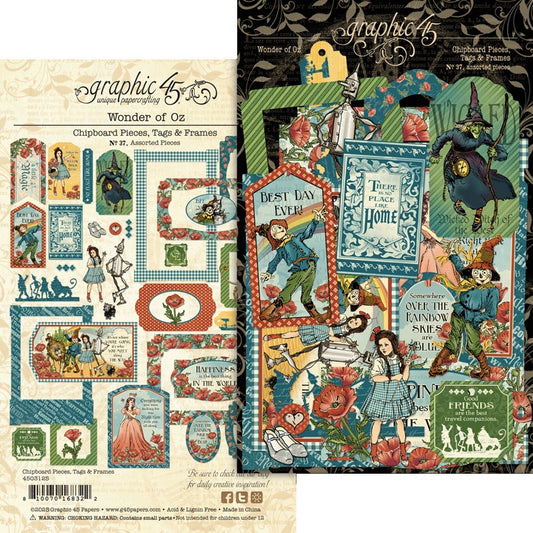 Graphic 45 Chipboard Die-Cuts-Tags & Frames, Wonder Of OZ