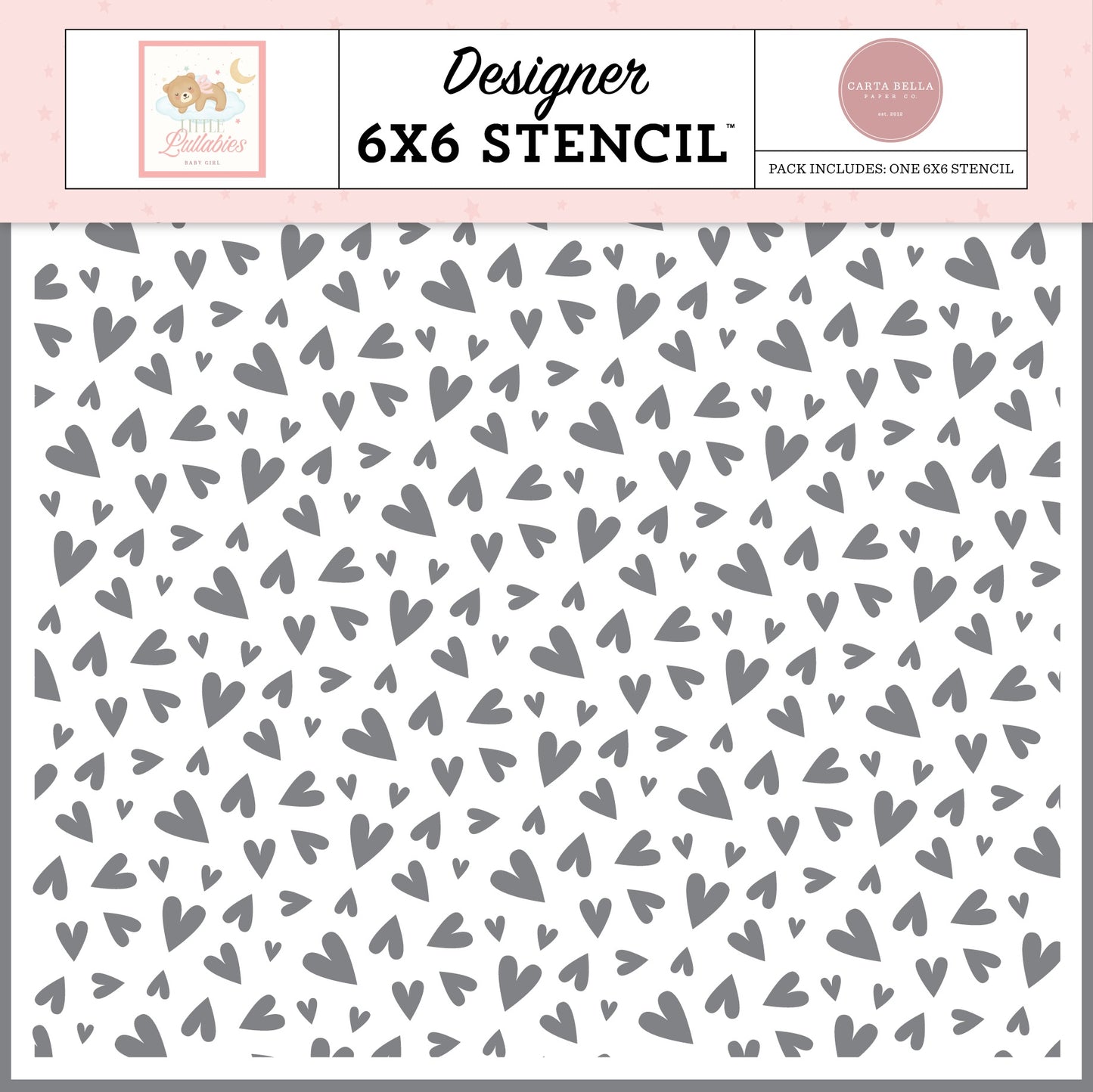 Carta Bella Little Lullabies Baby Girl Stencil 6"X6"-Happy Girl Hearts