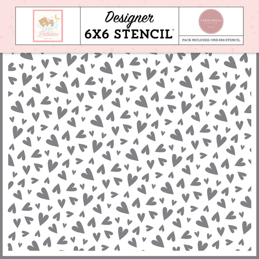 Carta Bella Little Lullabies Baby Girl Stencil 6"X6"-Happy Girl Hearts