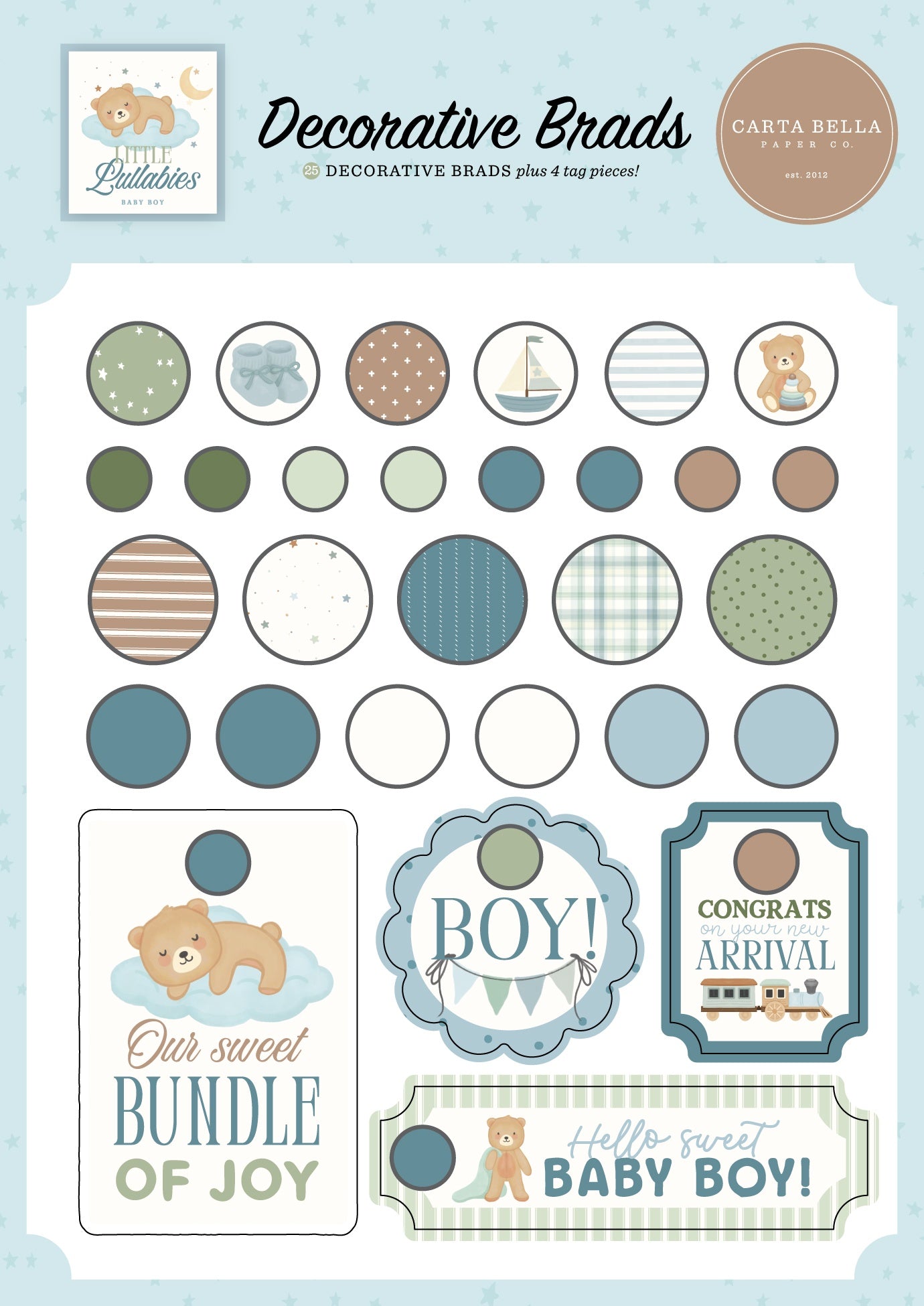 Carta Bella Decorative Brads-Little Lullabies - Baby Boy