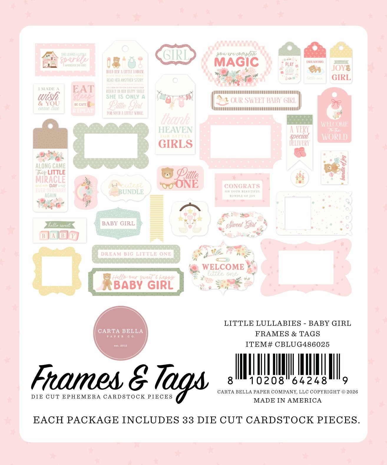 Carta Bella Tags & Frames Ephemera-Little Lullabies - Baby Girl