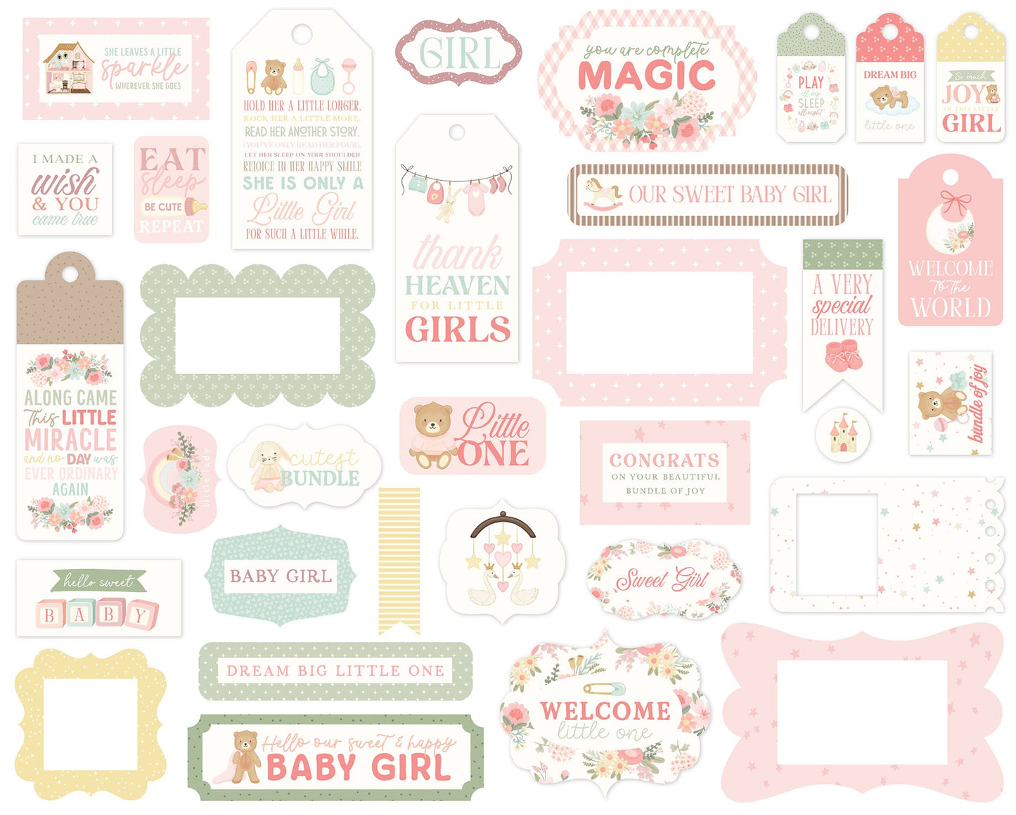 Carta Bella Tags & Frames Ephemera-Little Lullabies - Baby Girl