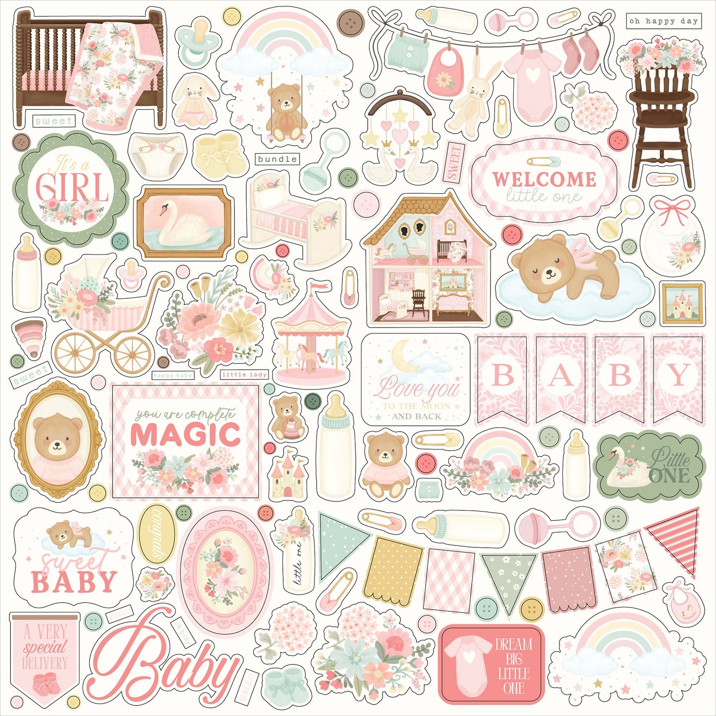 Carta Bella Elements Cardstock Stickers 12"X12"-Little Lullabies Baby Girl