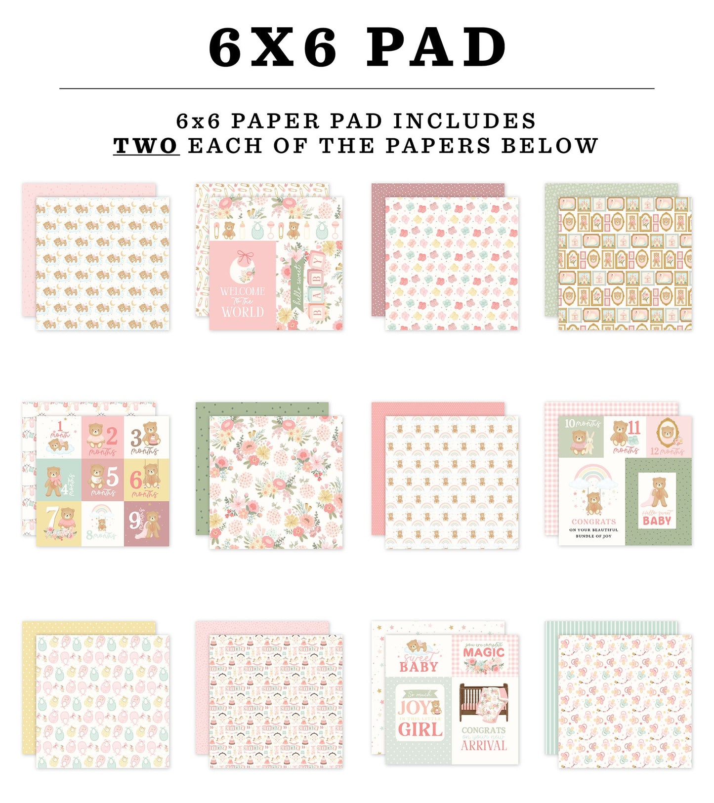 Carta Bella Double-Sided Paper Pad 6"X6"-Little Lullabies - Baby Girl