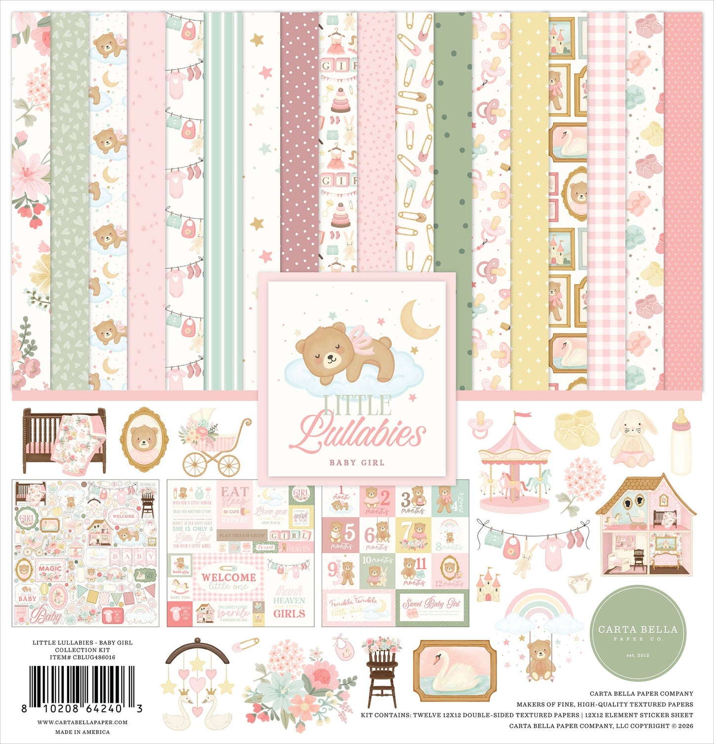 Carta Bella Collection Kit 12"X12"-Little Lullabies Baby Girl