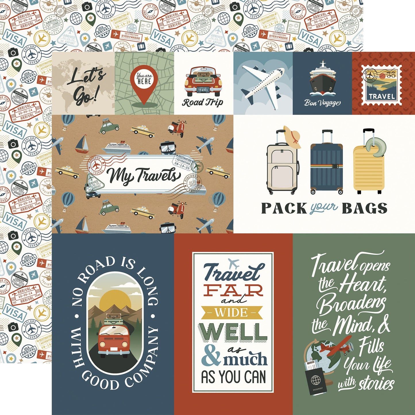 Echo Park It's Time To Travel Cardstock 12"X12"-Select Style