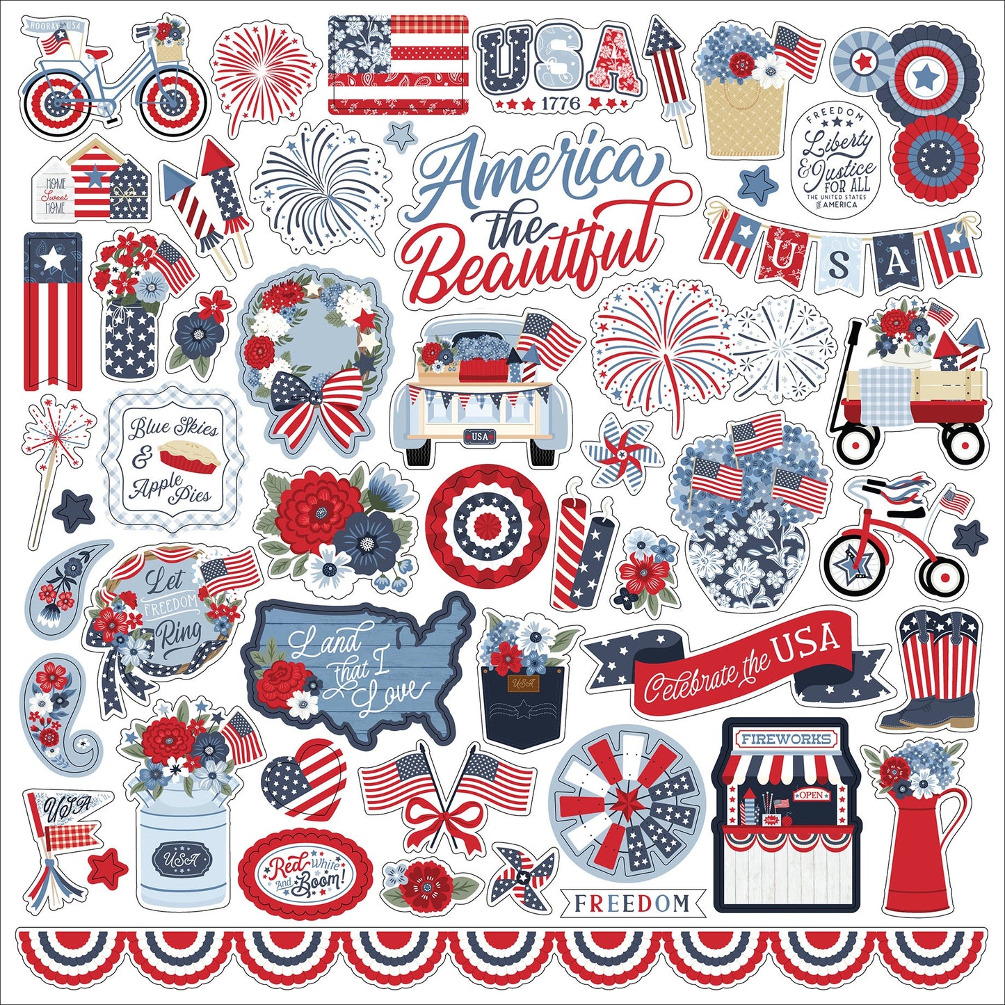 Echo Park Elements Cardstock Stickers 12"X12"-All American