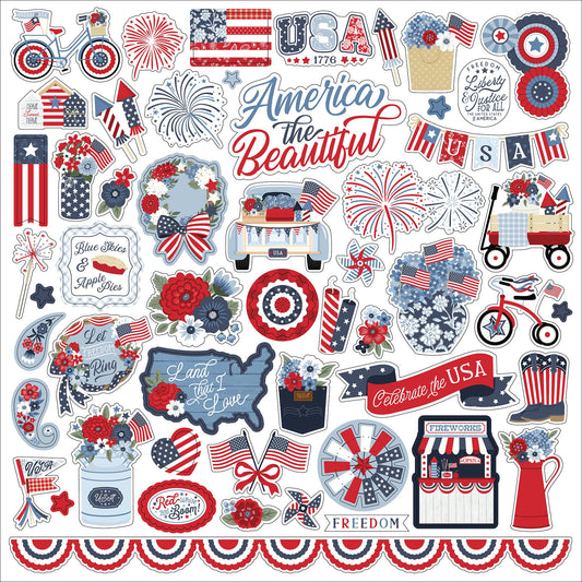 Echo Park Elements Cardstock Stickers 12"X12"-All American
