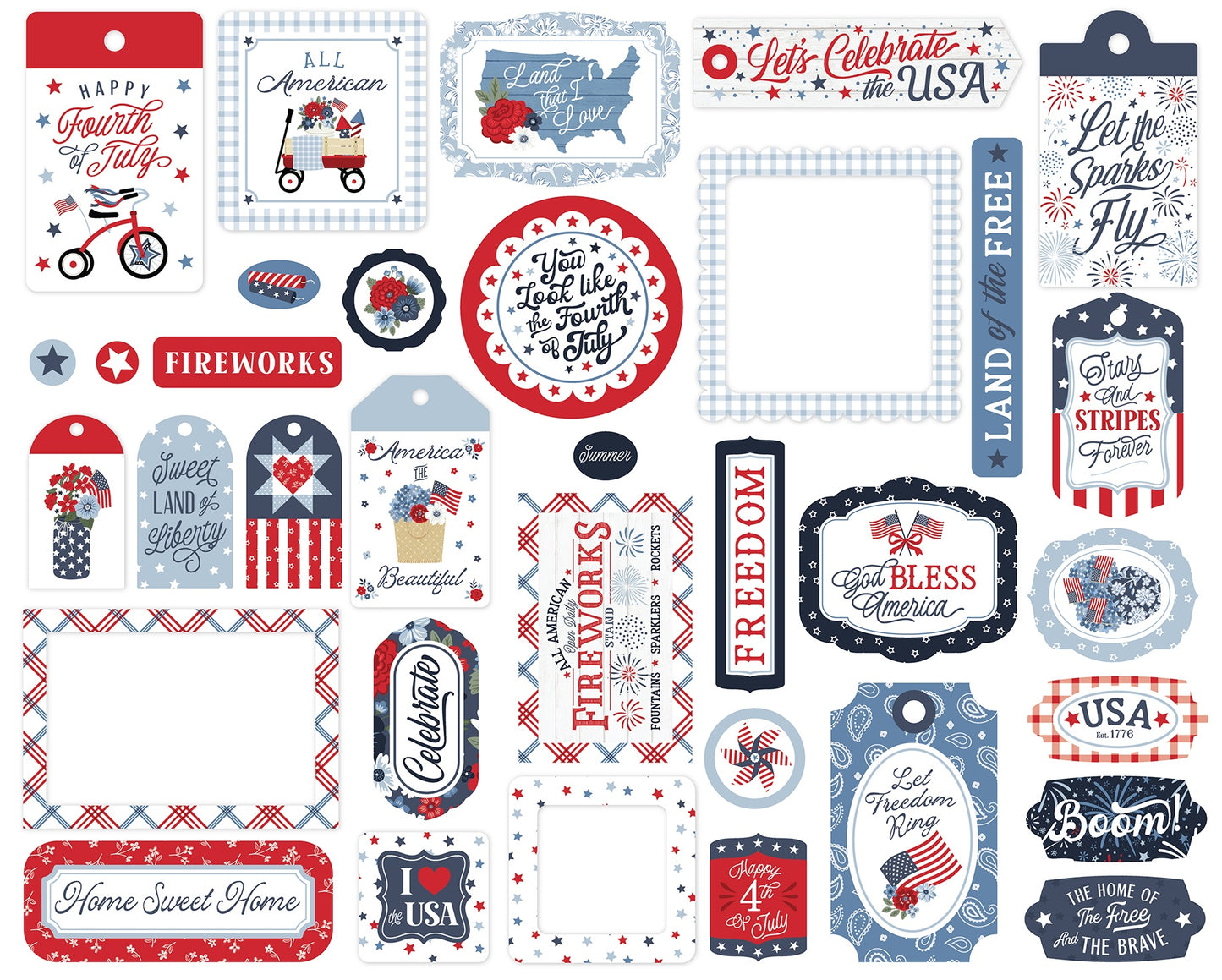 Echo Park Frames & Tags Ephemera-All American