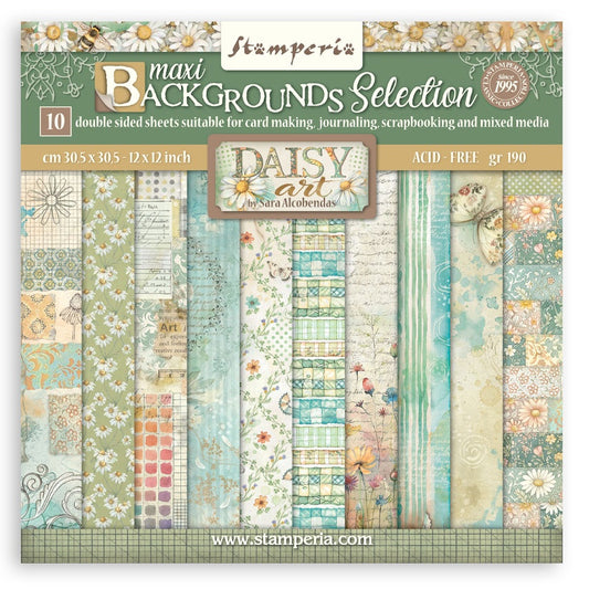 Stamperia Backgrounds Double-Sided Paper Pad 12"x12" 10/Pgk-Daisy Art