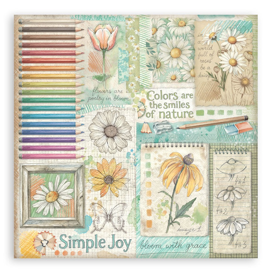 Stamperia Single-Sided Paper Pad 12"x12" 22/Pkg-Daisy Art