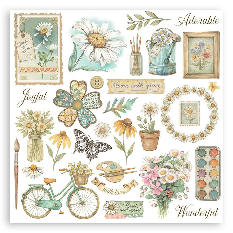 Stamperia Assortment Rub-On Kit 6/Pkg-Daisy Art