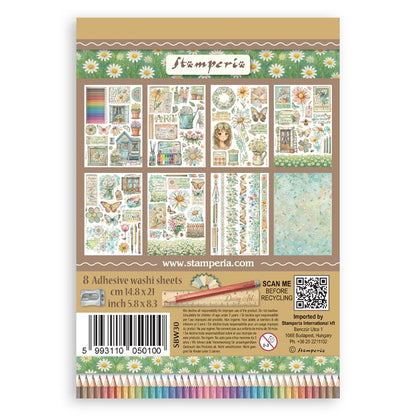 Stamperia A5 Washi Pad 8/Pkg-Daisy Art