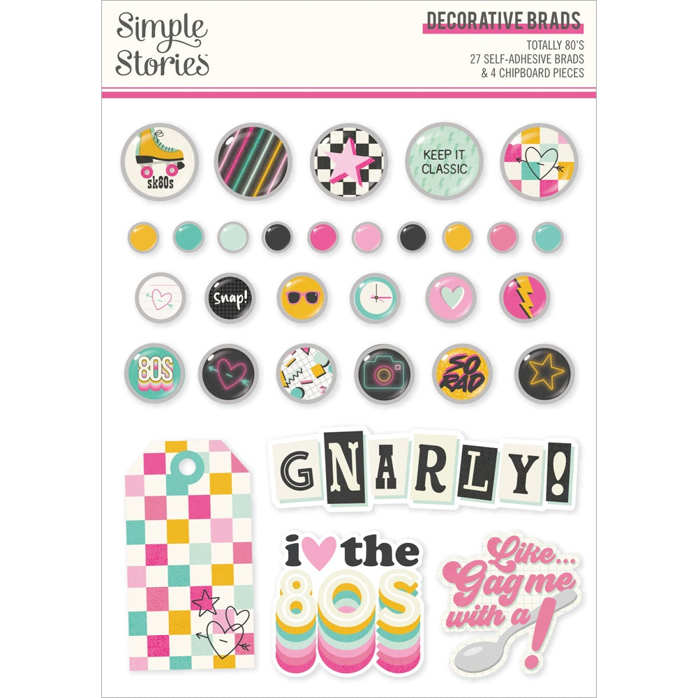 Simple Stories Adhesive Brads-Totally 80's