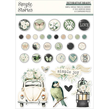 Simple Stories Adhesive Brads-Vintage Timeless Harmony