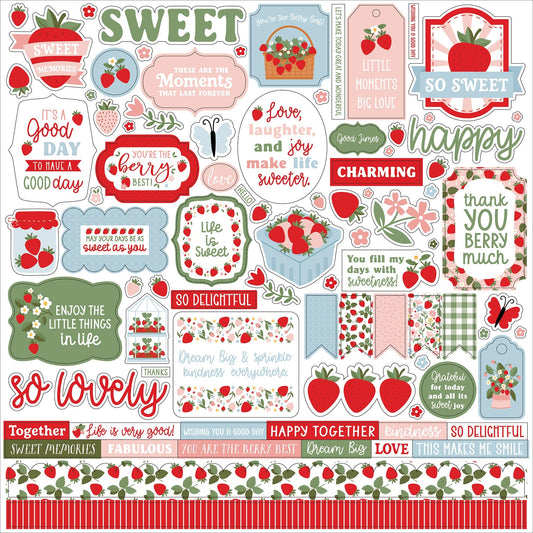 Echo Park Elements Cardstock Stickers 12"X12"-Strawberry Fields