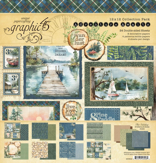 Graphic 45 Collection Pack 12"X12"-Adventure Awaits